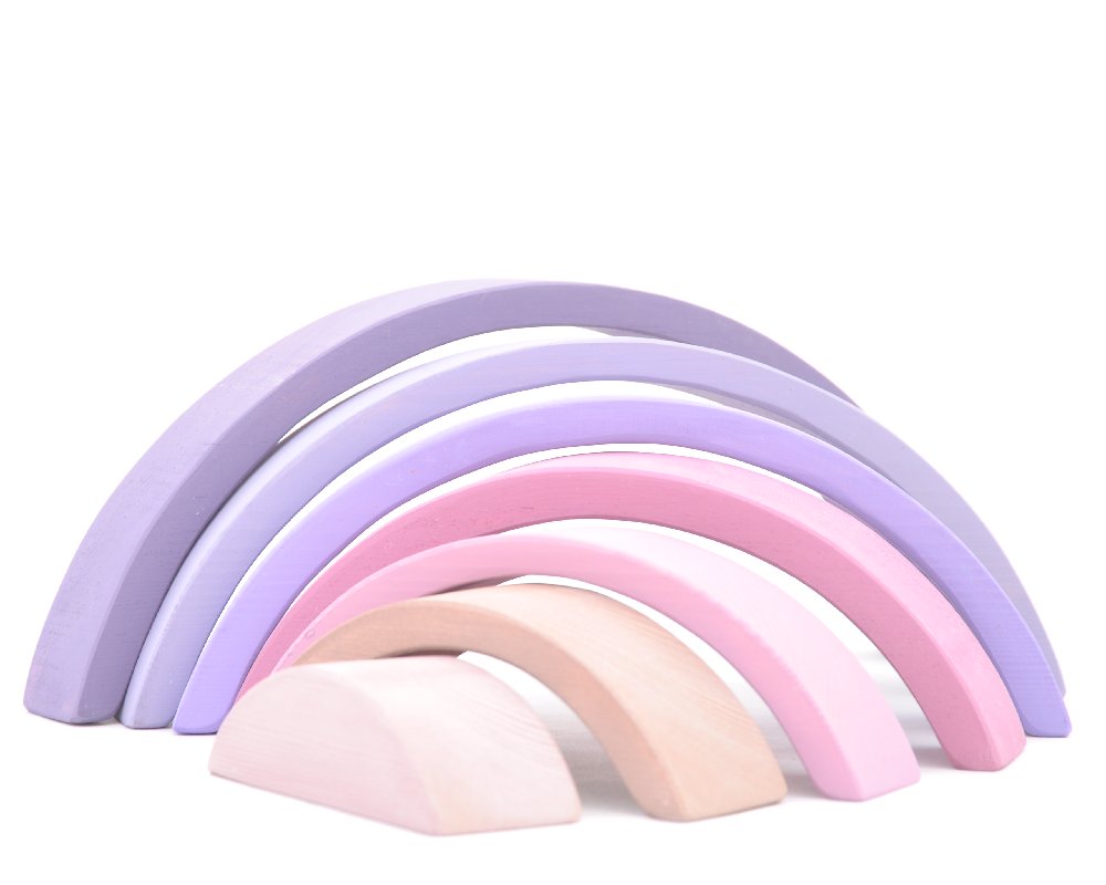 Attīstošās rotaļlietas meitenēm pērc online Barin.lv internet veikalā ar piegādi mājās! Barin koka Varavīksne Pastel Violetā krāsā, XL lielā izmerā koka piramīda Jūsu Mazuļa Montesori attīstošām nodarbībām