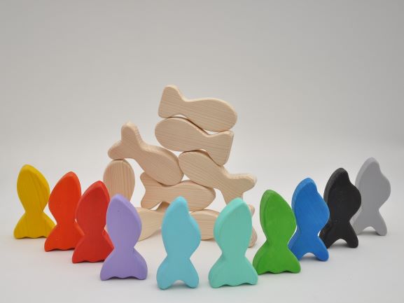 Attīstošās spēles bērniem koka kluči Zivju Balansir rotaļlietas pirkt Barin.lv veikalā ar piegādi