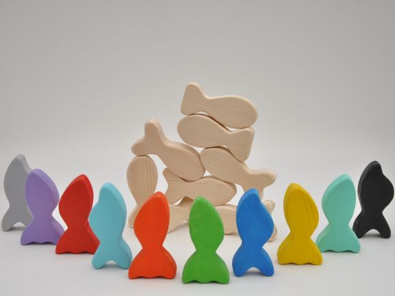 Attīstošās spēles bērniem koka kluči Zivju Balansir rotaļlietas pirkt Barin.lv veikalā ar piegādi