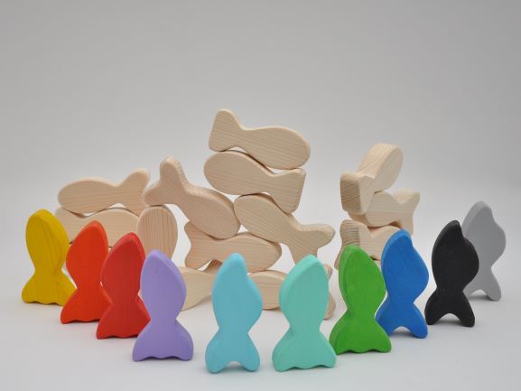 Attīstošās spēles bērniem koka kluči Zivju Balansir rotaļlietas pirkt Barin.lv veikalā ar piegādi