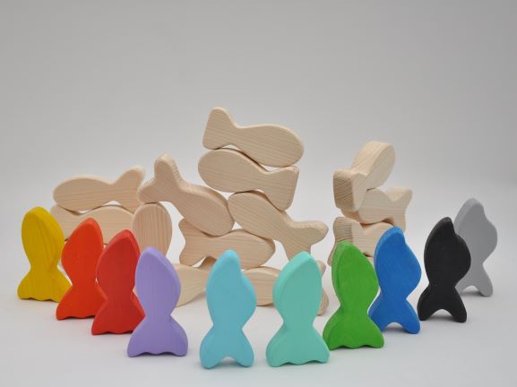 Attīstošās spēles bērniem koka kluči Zivju Balansir rotaļlietas pirkt Barin.lv veikalā ar piegādi